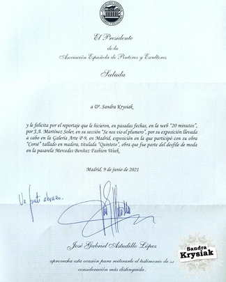 Carta agradecimiento Exposición Casa de Vacas. 57º Premio Reina Sofía 2021