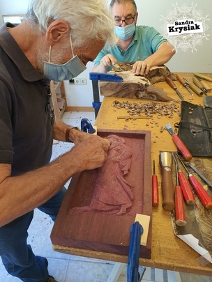 José María. En proceso. Relieve en madera de amaranto. 2021